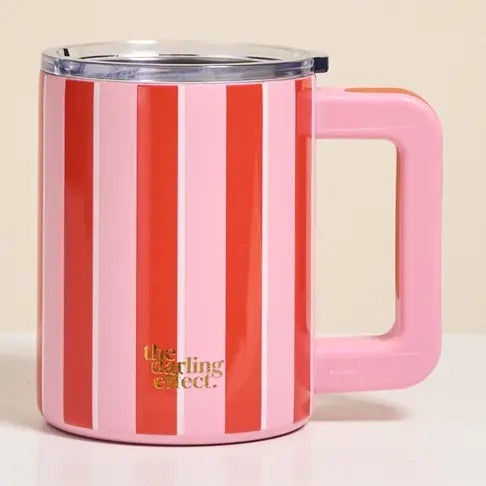 The Darling Effect 14 oz Insulated Mug–Sicily Stripes Pink