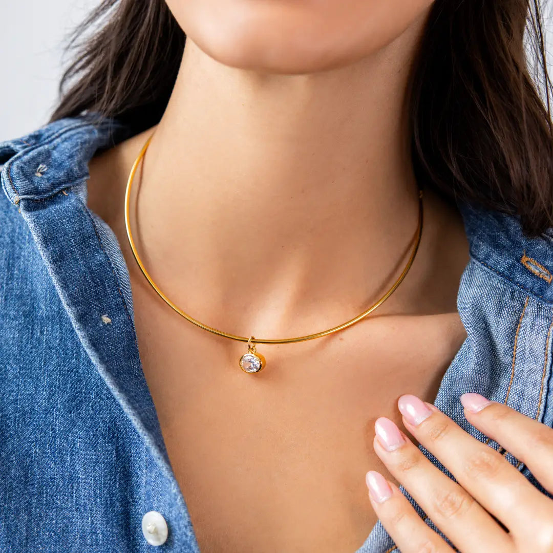 Brenda Grands 18K Gold Oval Crystal Collar Necklace