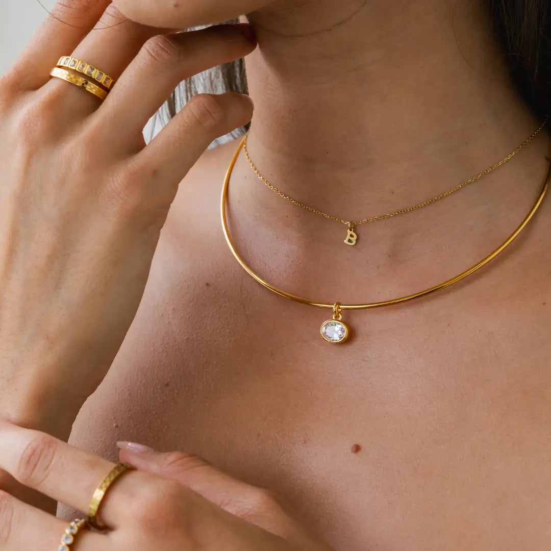 Brenda Grands 18K Gold Oval Crystal Collar Necklace