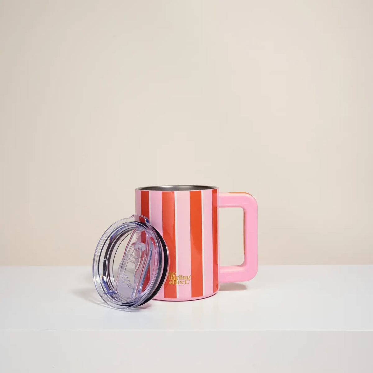 The Darling Effect 14 oz Insulated Mug–Sicily Stripes Pink