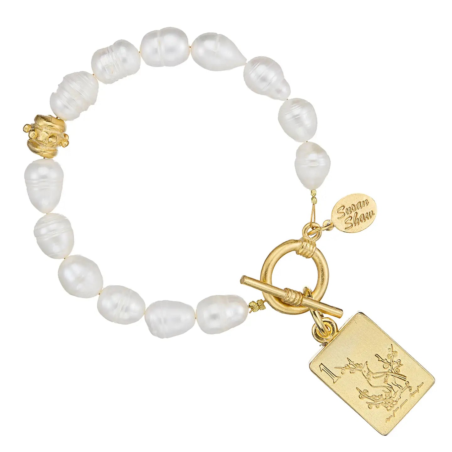 Susan Shaw Bam Bird Mahjong Tile Pearl Bracelet
