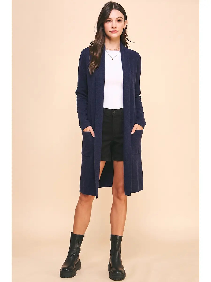PINCH Open Knitted Cardigan - Dark Denim