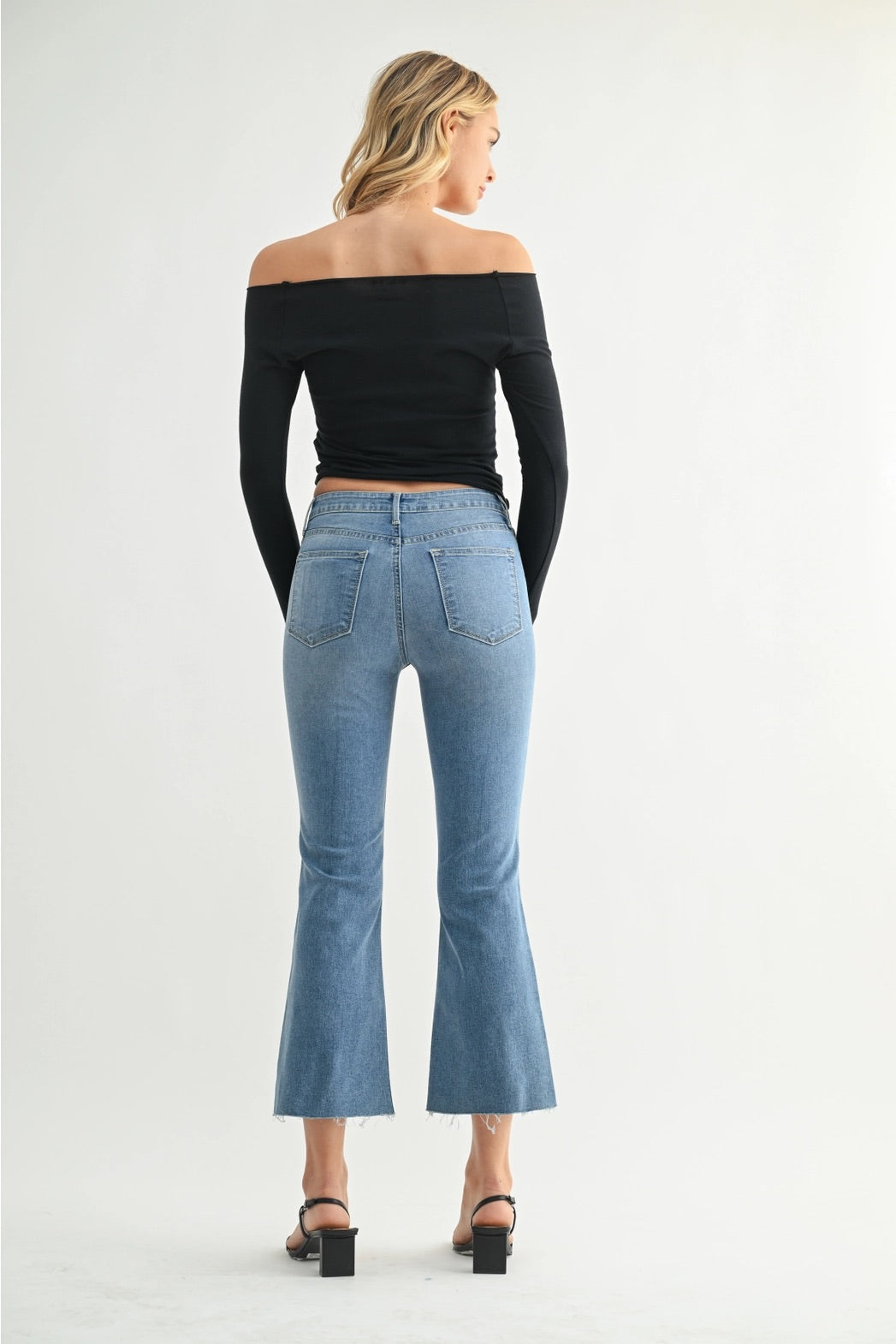 Just Black Denim High Rise Tall Cropped Flare Medium Denim
