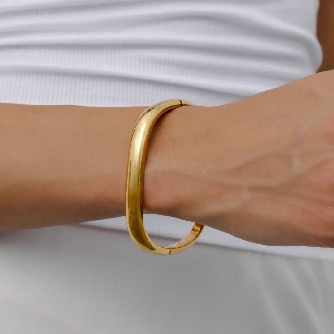 Brenda Grands Waterproof Gold Square Cuff Bangle