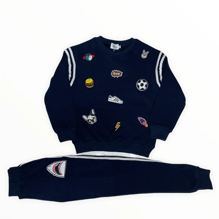 Lola & The Boys Varsity Patch Jogger Set Navy