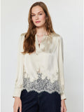Current Air Lace Hem Satin Blouse