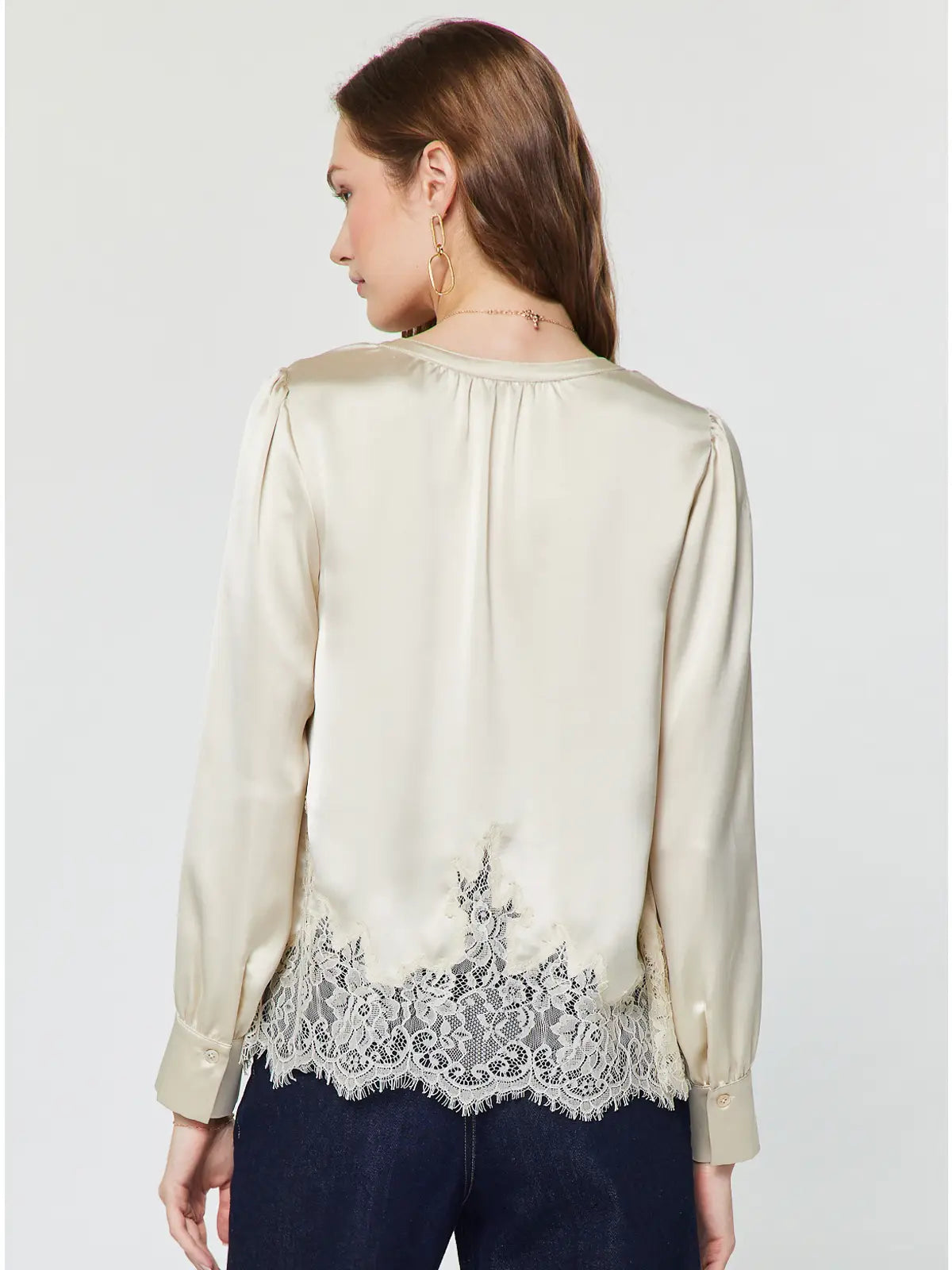 Current Air Lace Hem Satin Blouse