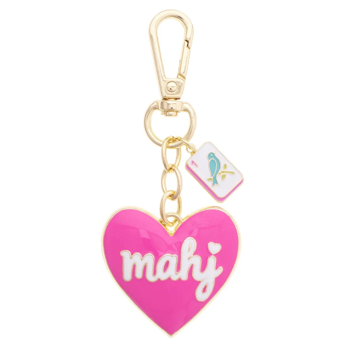 Canvas Style Mahj Enamel Heart Bag Charm in Fuchsia