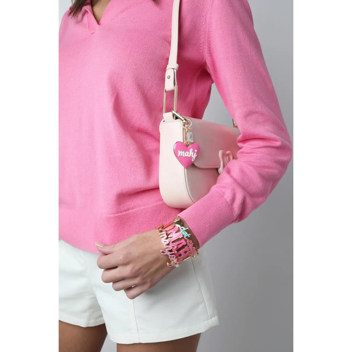 Canvas Style Mahj Enamel Heart Bag Charm in Fuchsia