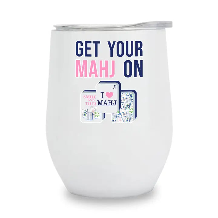 Wine Tumbler - (White) Mahjong Tiles