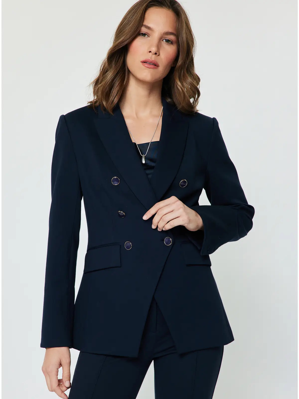 Current Air Notch Collar Double Breasted Jacket | Navy