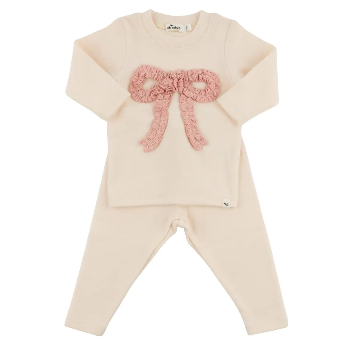 Oh Baby! Pink Rib Ruffle Bow Baby Rib 2PC Set