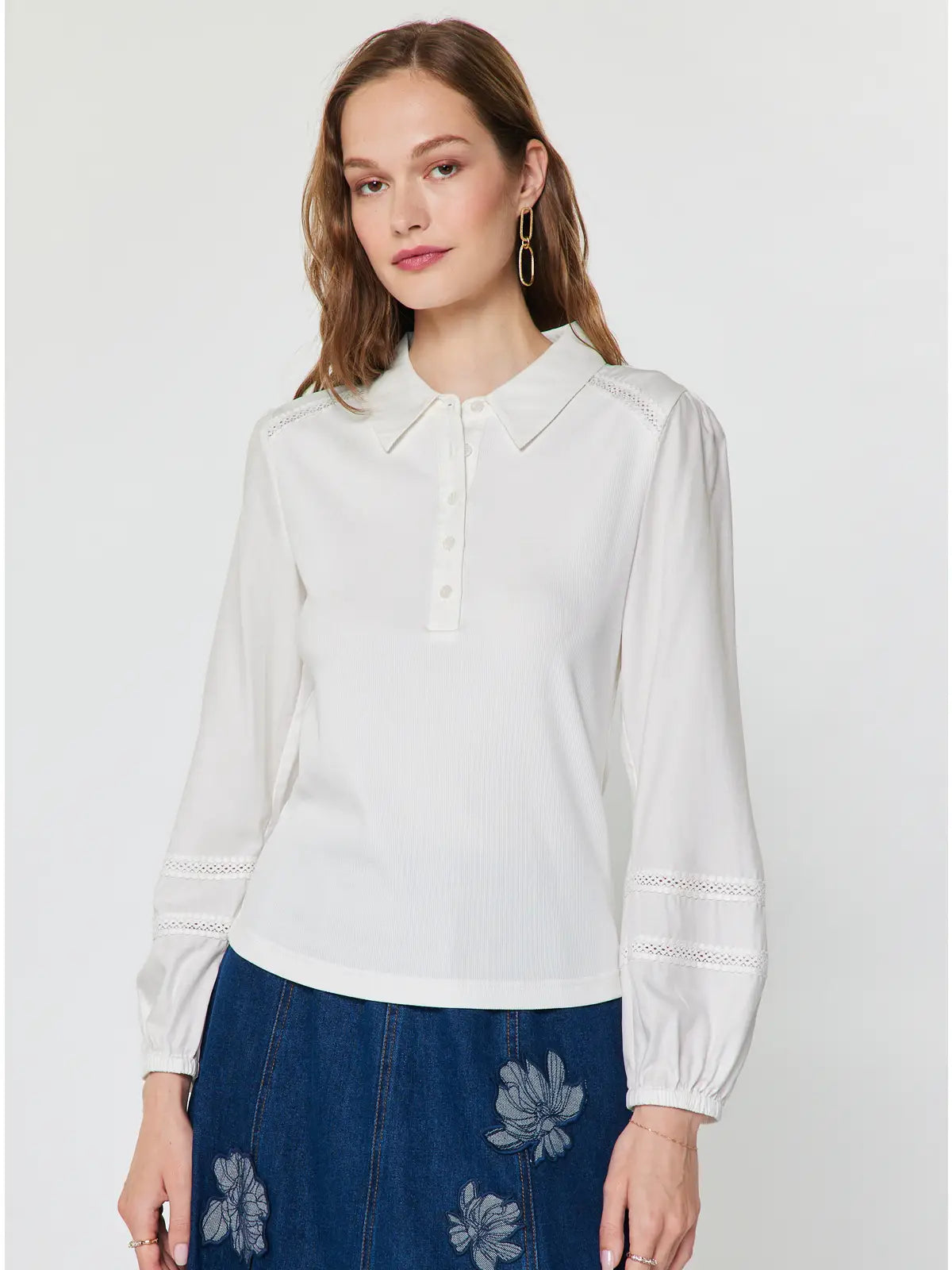 Current Air Mixed Media Polo Knit Top