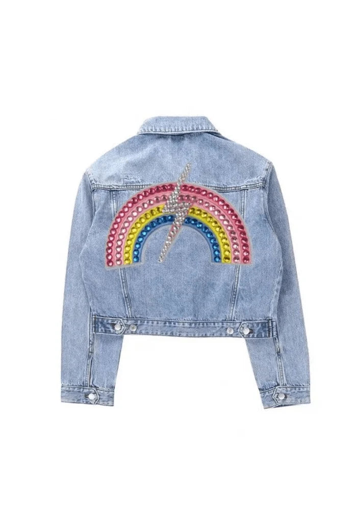Lola & The Boys Gems Rainbow Flash Denim Jacket