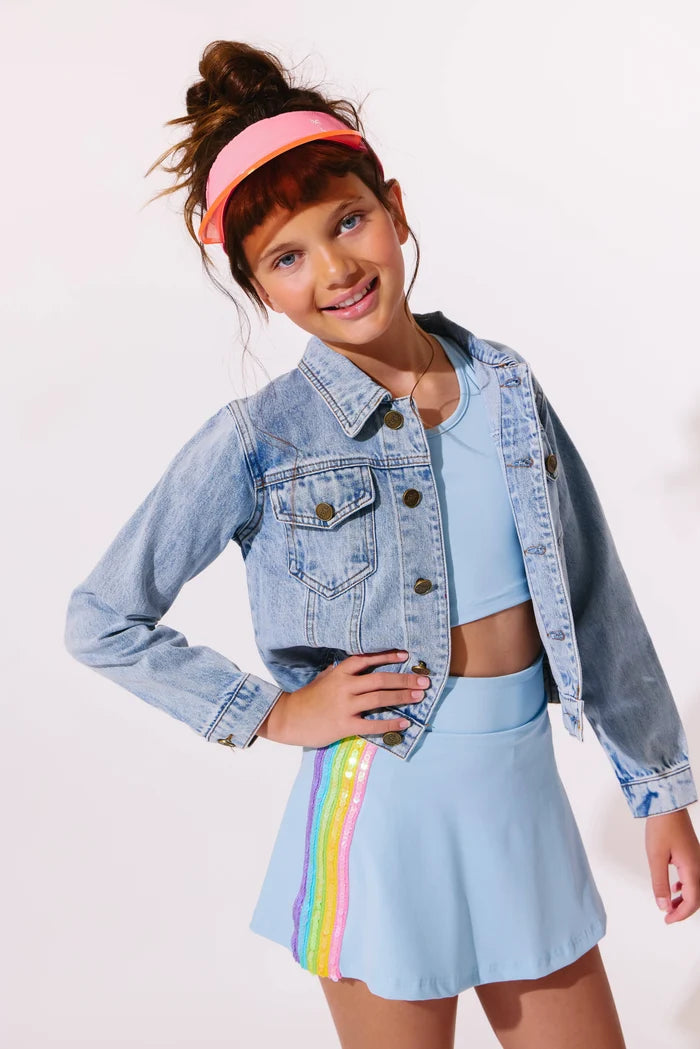 Lola & The Boys Gems Rainbow Flash Denim Jacket