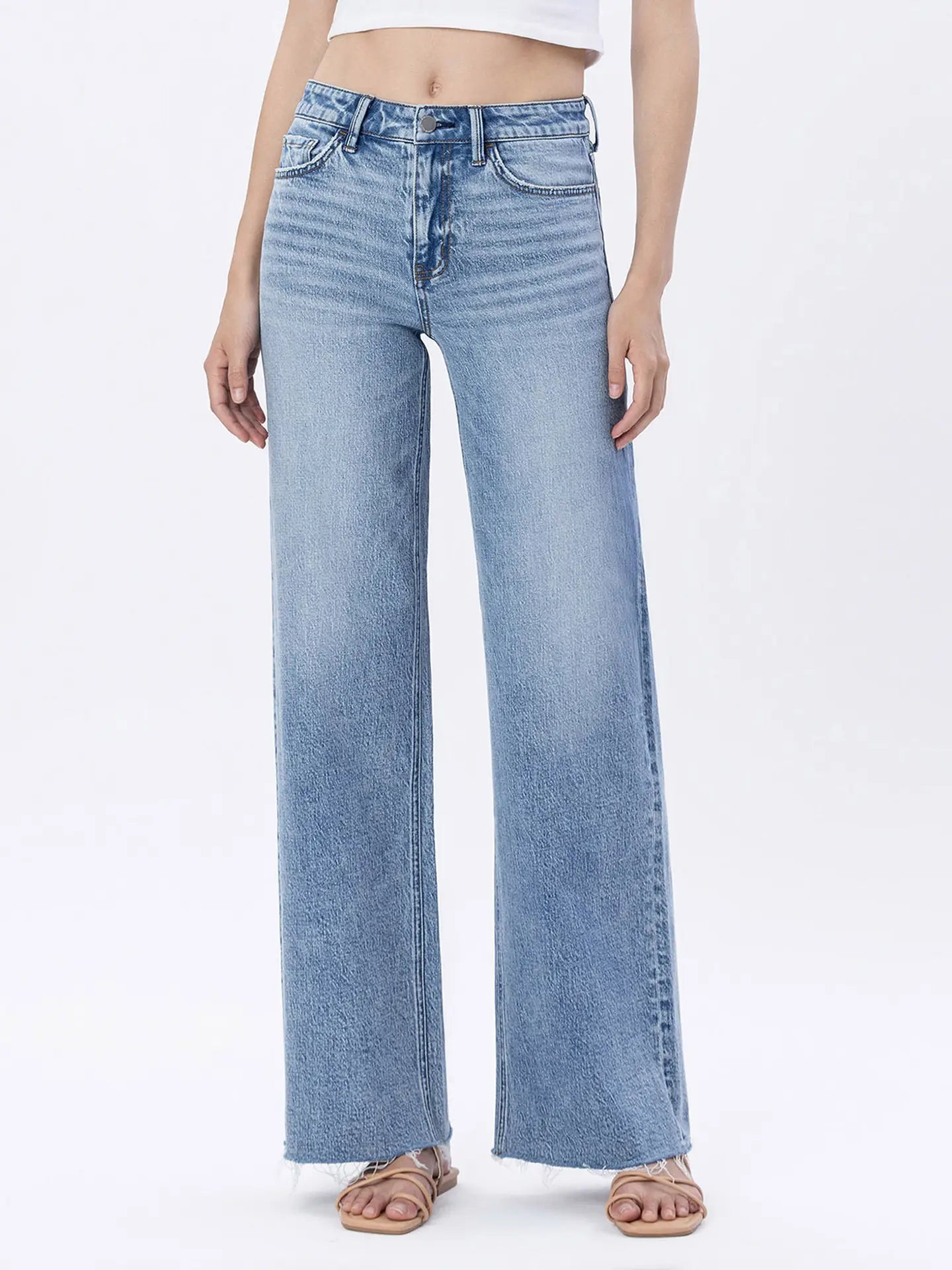 Flying Monkey High Rise Raw Hem Wide Jeans