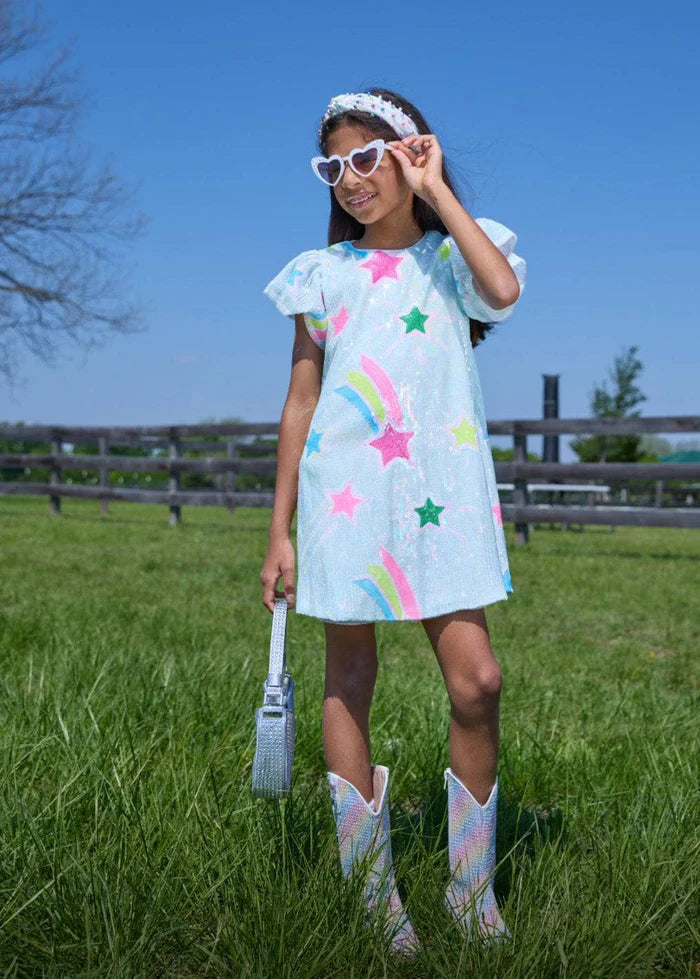 Lola & The Boys Rainbow Shooting Star Sequin Dress