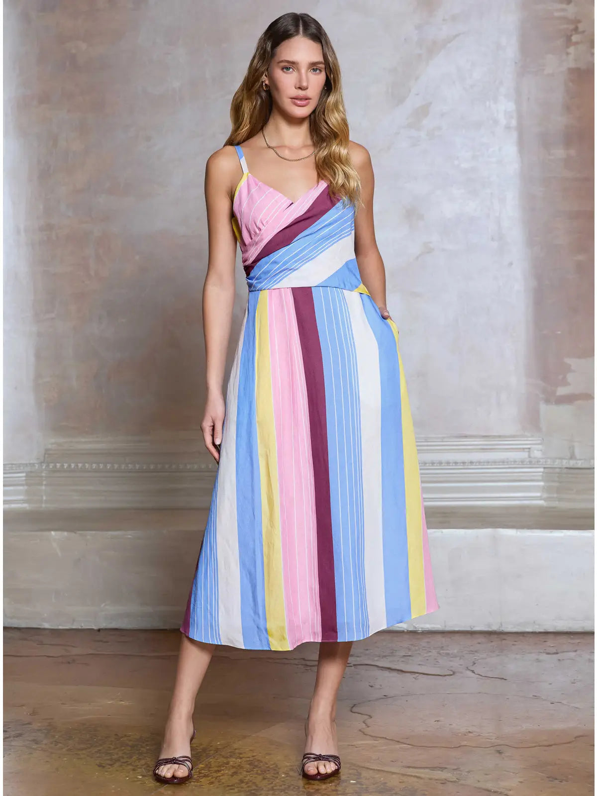 Current Air Striped Sleeveless A-Line Midi Dress