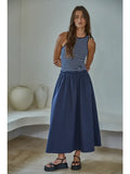 Woven Cotton Striped Round Neck Sleeveless Dress
