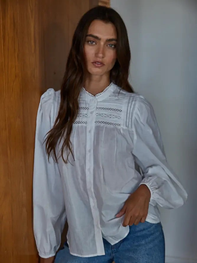 By Together Woven Cotton Button Down Blouse Top | Off-White