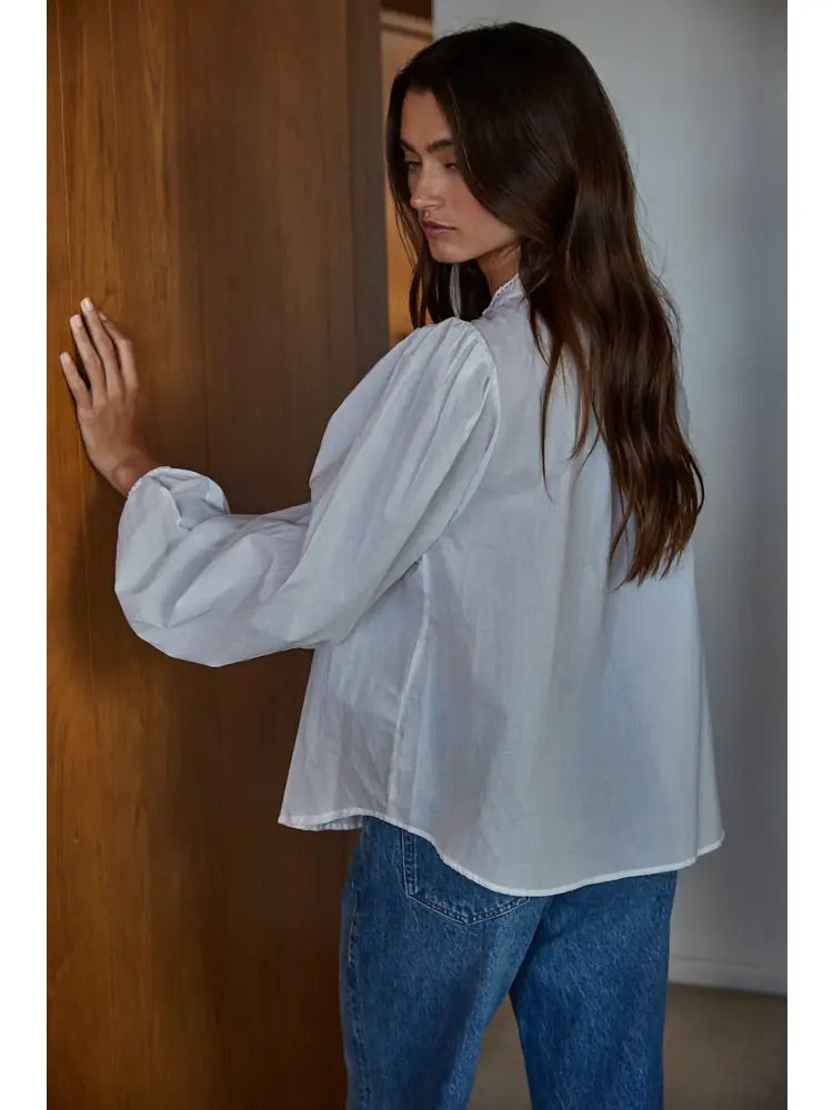 By Together Woven Cotton Button Down Blouse Top | Off-White