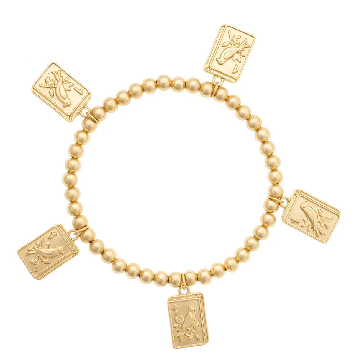 Canvas Style Bird Bam 24K Plated Ball Bead Stretch Bracelet