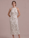 B. Right Apparel Elegant Floral Applique Midi Dress