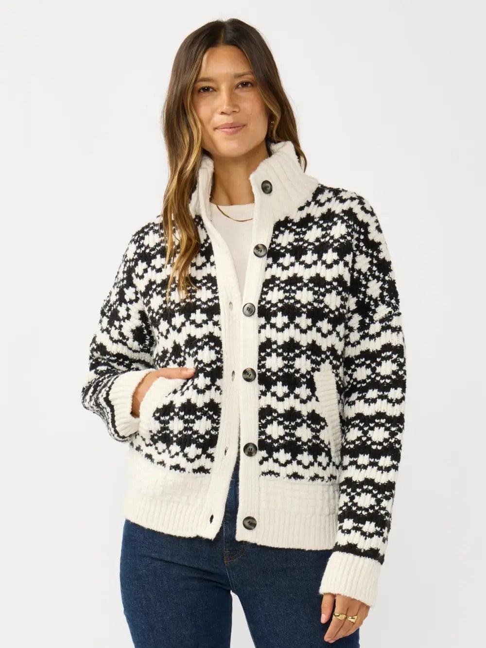 Lovestitch Geo Pattern Button Down Sweater Jacket