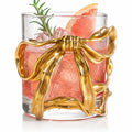 Gold Bow Accent Glass Tumbler 14 Oz Old Fashioned Cup
