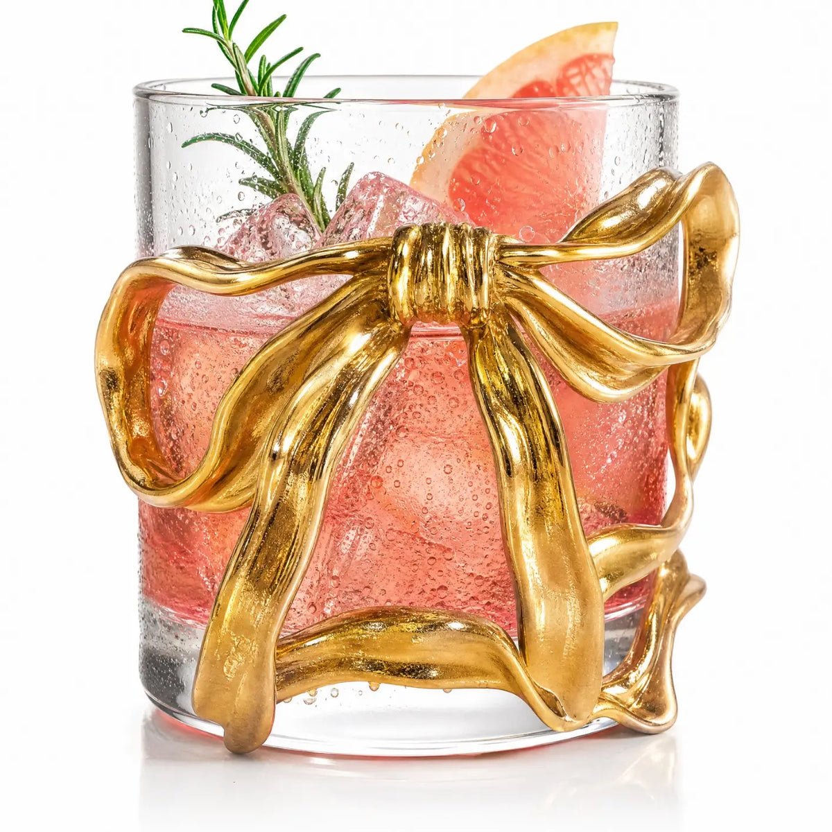 Gold Bow Accent Glass Tumbler 14 Oz Old Fashioned Cup