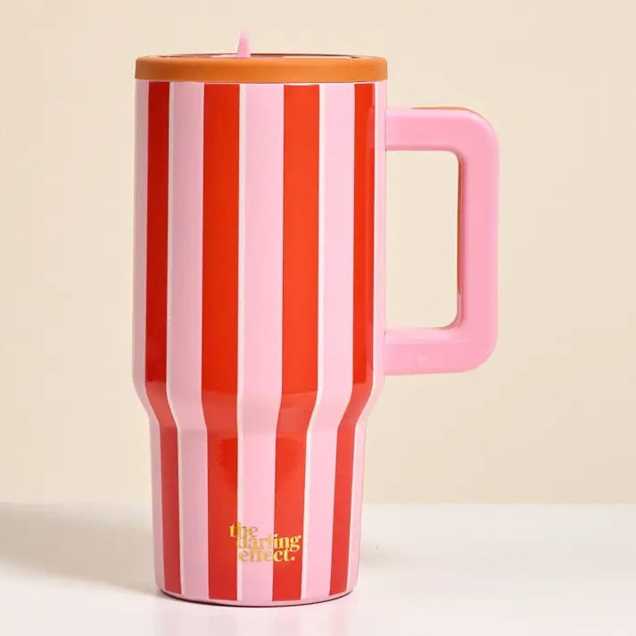 The Darling Effect 20 oz Lifestyle Flip Straw Tumbler–Sicily Stripes Pink