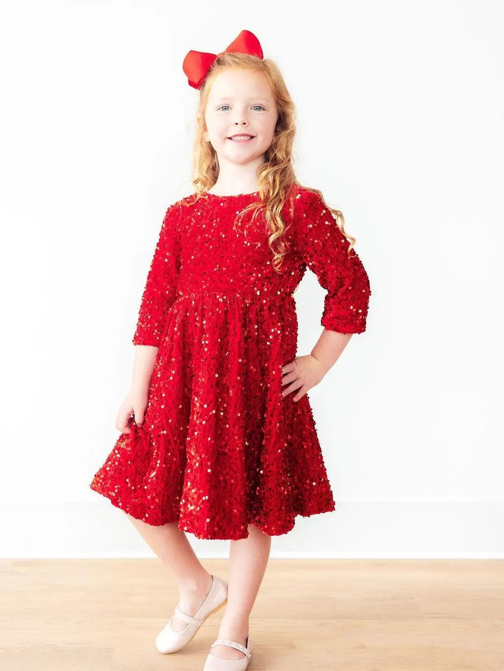 Mila & Rose Red Velvet Sequin Dress