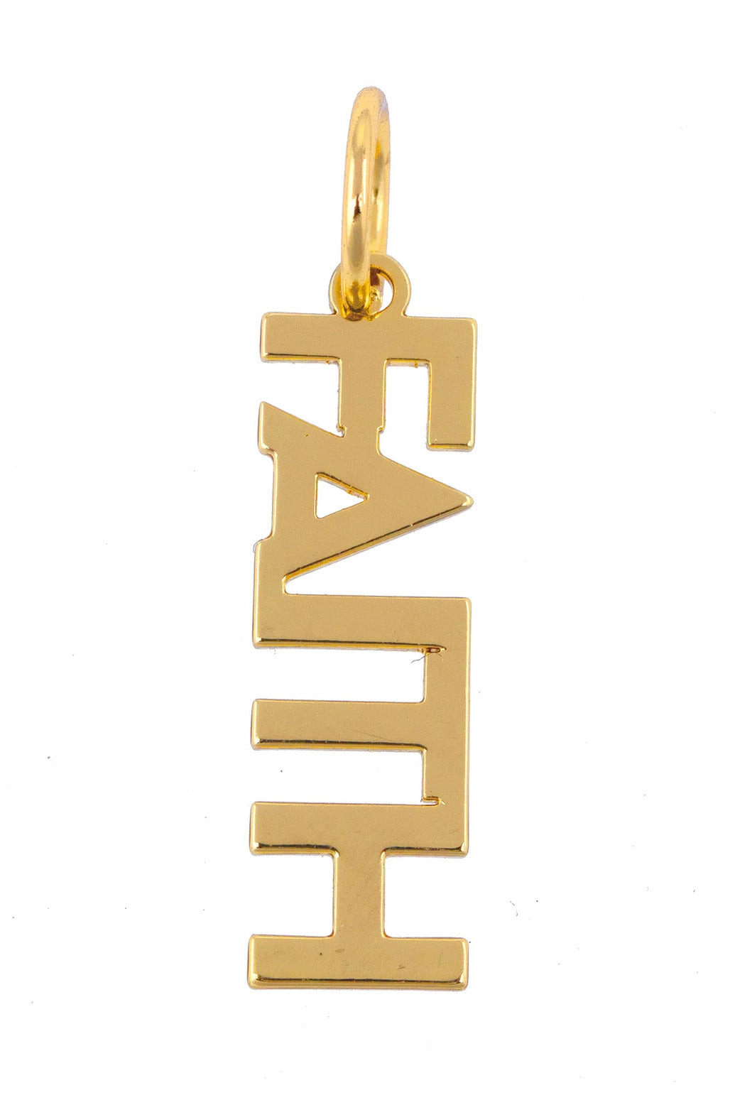 "Faith" Block Letter Charm in Shiny Gold