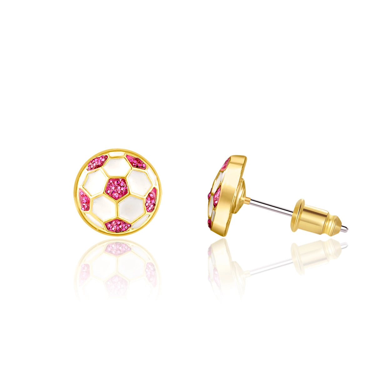 Glittery Pink Soccer Ball Stud Earrings