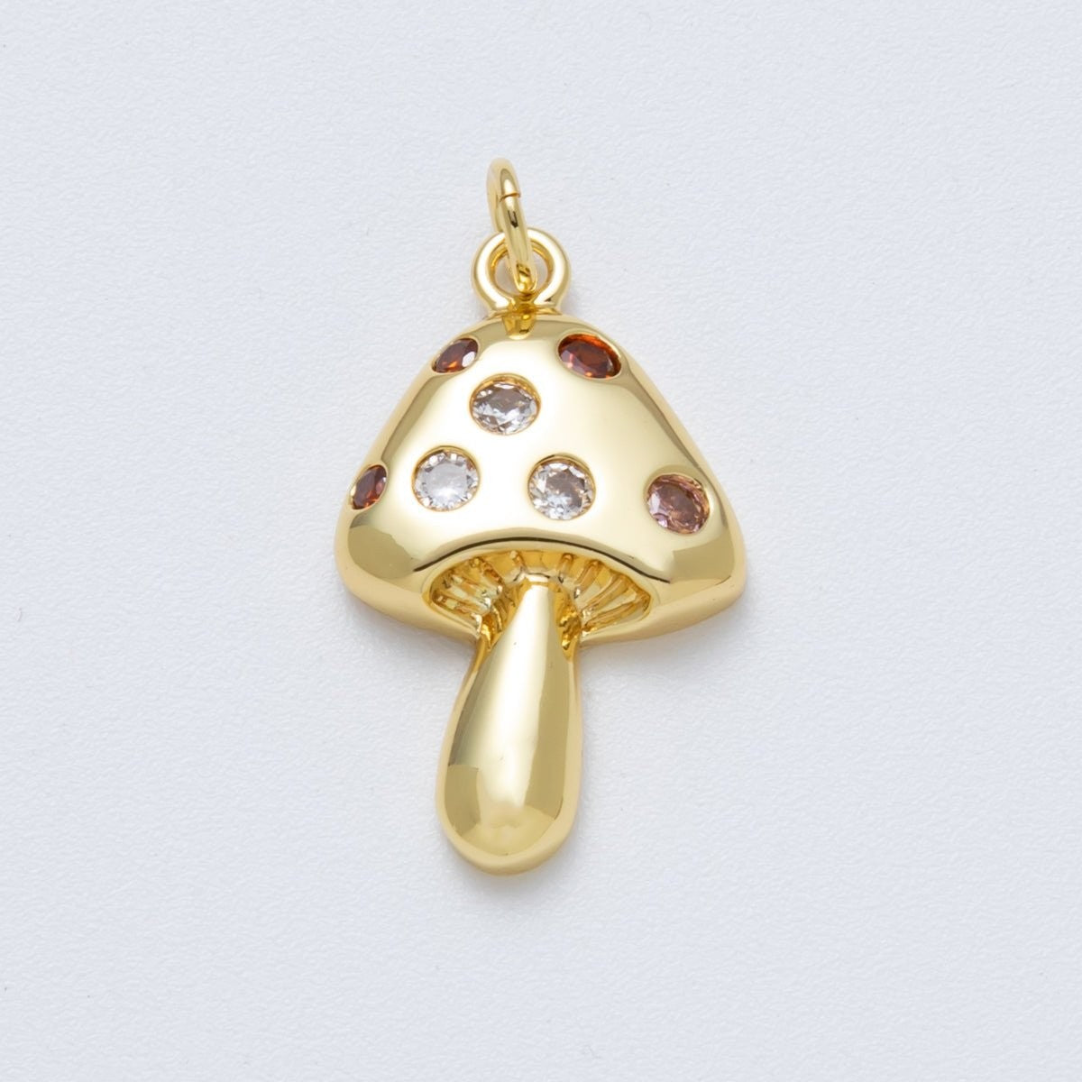 14K Gold Filled 24.5mm Multicolor Cz Dotted Mushroom Plant Charm