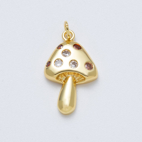 14K Gold Filled 24.5mm Multicolor Cz Dotted Mushroom Plant Charm