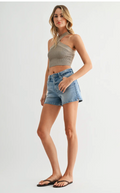 Just Black Denim Regular Hem Stretch Short w/ Hidden Slit