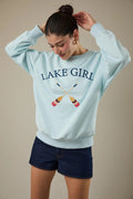 Round Neck Lake Gril Graphic Embroidered Sweatshirt
