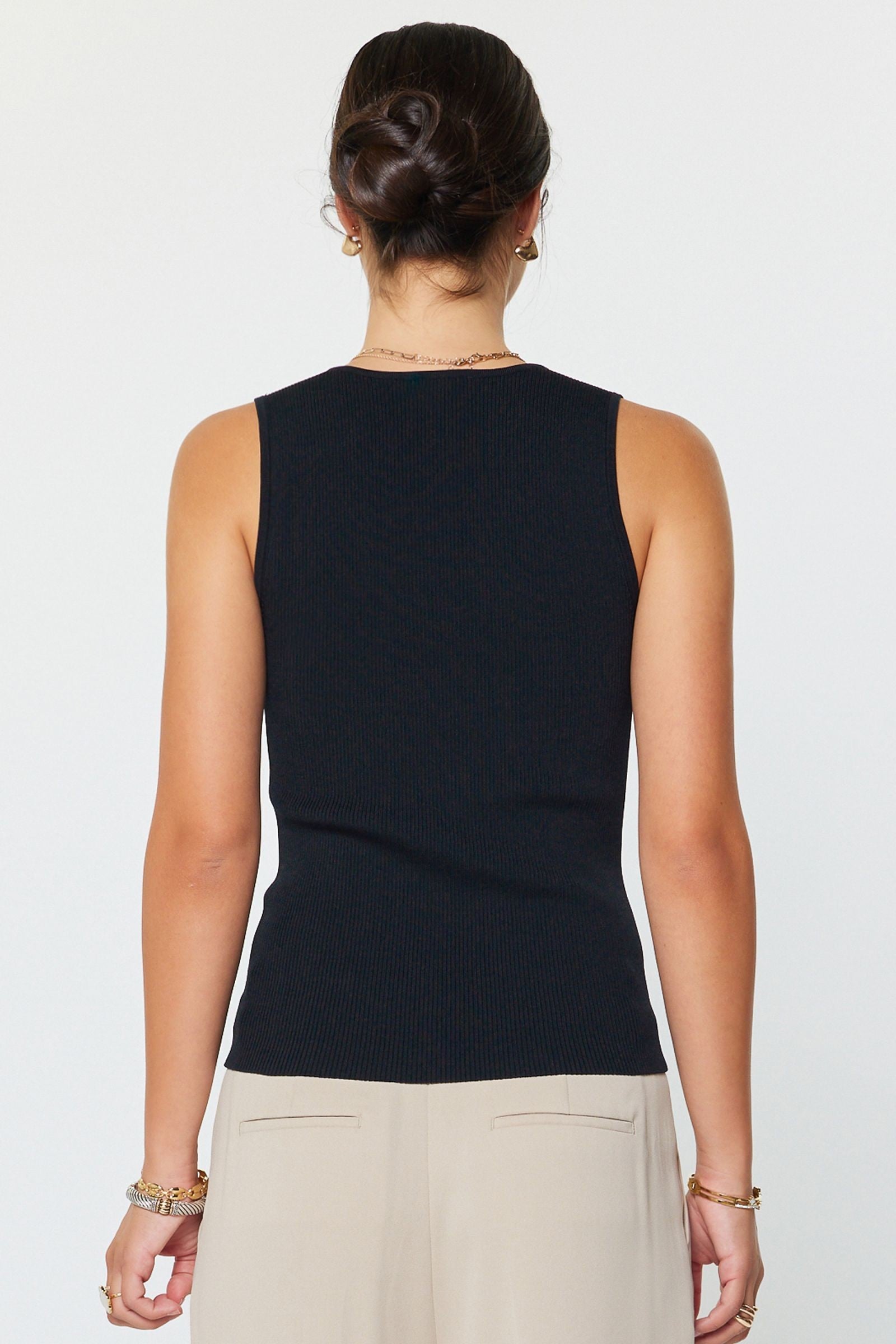 Current Air Lace Accent Tank Top- Black