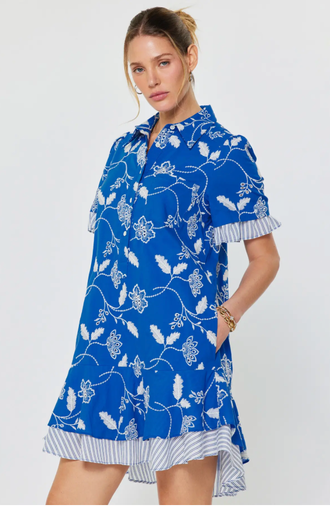 Current Air Embroidered Tiered Mini Dress