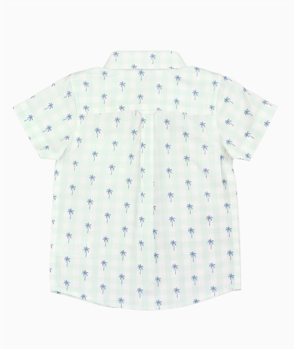 Ruggedbutts Palm Tree Gingham Short Sleeve Button Down Shirt