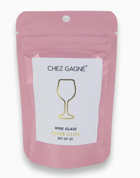 Chez Gagne Wine Glass - Unique Gold Plated Paper Clips - Pack of 25