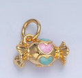 24K Gold Filled Blue Pink Enamel Candy Wrapper Multidimensional Charm