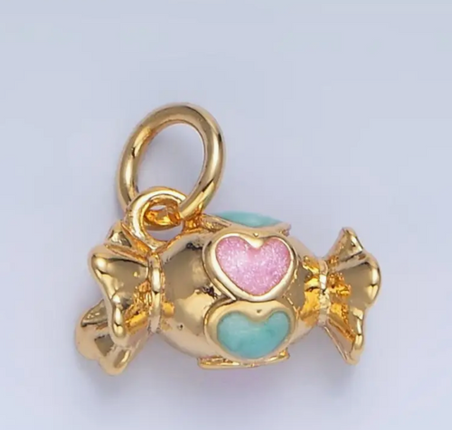 24K Gold Filled Blue Pink Enamel Candy Wrapper Multidimensional Charm