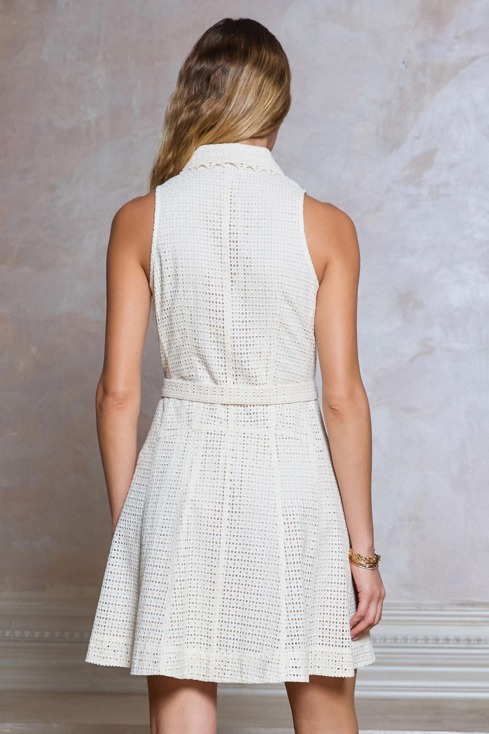 Current Air Eyelet Embroidery Sleeveless Shirt Mini Dress Natural