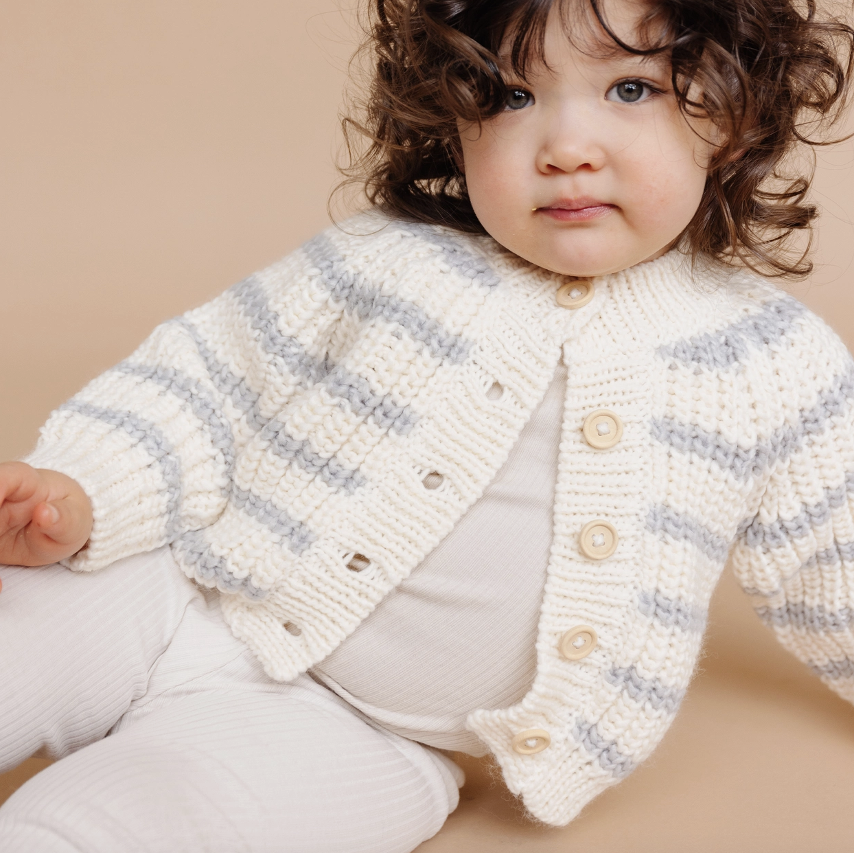 The Blueberry Hill Rib Knit Stripe Cardigan in Bowie Grey