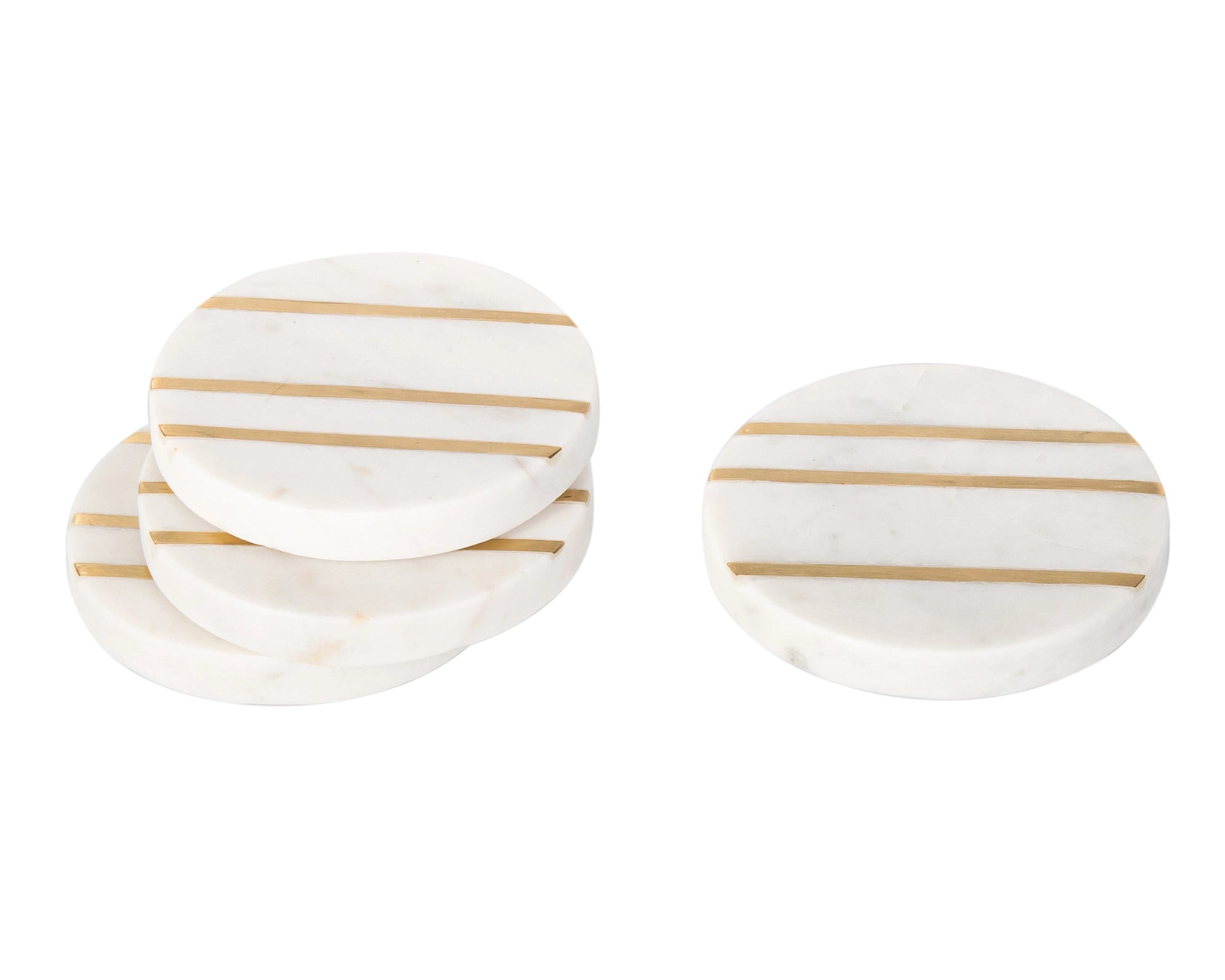 Godinger Set of Four Round Marble Coasters with Inlay