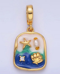 24K Gold Filled Blue Ocean Clam Under the Sea Charm with Snap Bail Pendant