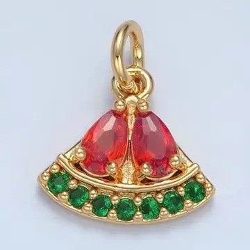 24K Gold Filled Mini Watermelon Fruit Micro Paved Cz Charm