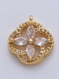 14K Gold Filled 15.3mm Clear Micro Paved Cz Marquise Flower Open Charm